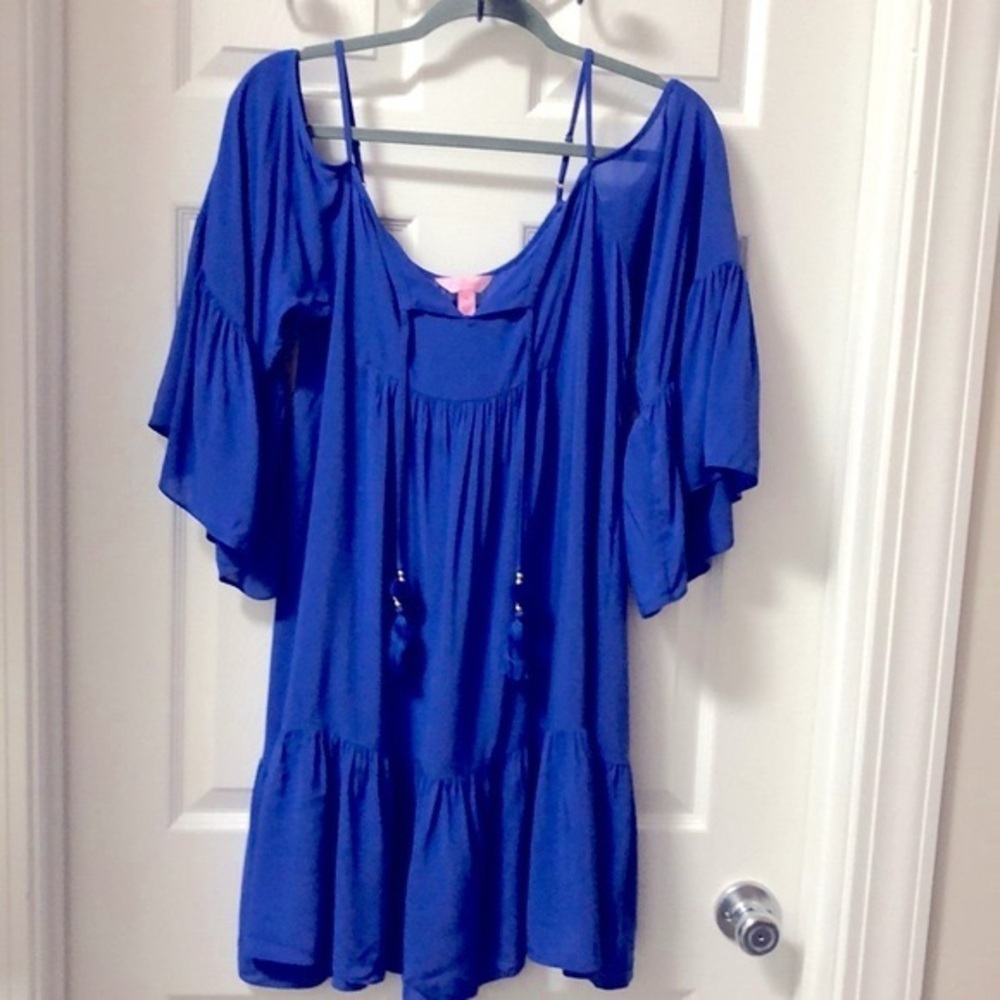 Lilly Pulitzer Alanna Off The Shoulder Dress Bomber Blue SzM